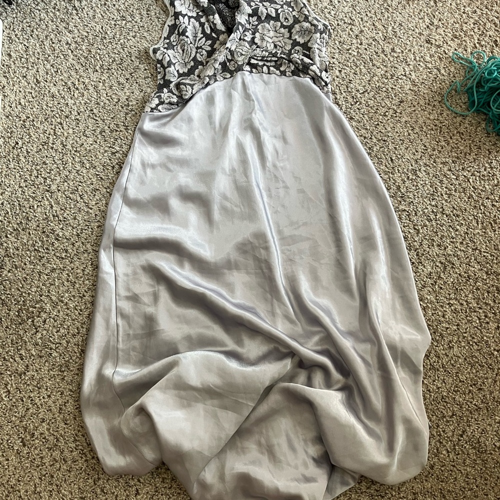 Elegant Gray and Black Lace Full-Length Women's Nightgown